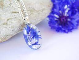 Blue Cornflower Necklace Real Flower Necklace Pressed Etsy Real Flowers Gifts For Women Resin Jewelry