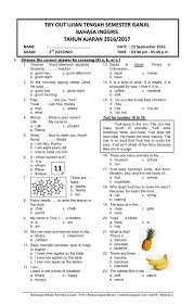 Sd mi kelas 1 2 3 4 5 6 pdf kali ini kami mencoba membagikan buku bahasa inggris sd mi kelas 1 2 3 4 5 6 format pdf untuk pegangan guru sebagai buku sumber elektronik membantu proses. Soal Bahasa Inggris Kelas 1 Mi Semester 2 Cubaldcircle