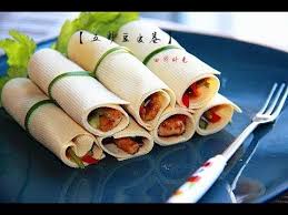 colorful chicken tofu skin roll 创意便当 8 五彩豆皮卷lunch idea 8 tofu rolls homemade