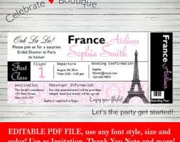 Paris Boarding Pass Bridal Shower Baby Shower Birthday Party Invitation Airline Ti Paris Boarding Pass Invitation Editable Invitations Boarding Pass Invitation