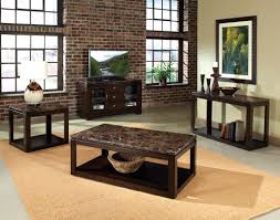 Bella Chocolate Cherry Faux Marble Solid Wood Storage Cocktail Table Standard Furniture Coffee Table Setting Coffee Table And Side Table Set