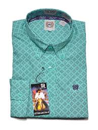 Cinch Mens Geometric Print Turquoise Ls Button Down Shirt Mtw1104521 D