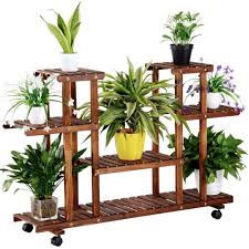 It displays your favorite succulents and herbs. Outerdo Movable Rolling Flower Rack Wood Plant Stand Casters Pots Bonsai Display Shelf For Indoors Outdoor Yard Garden Home Decoraiton Walmart Com In 2021 Plant Stand Indoor Wooden Plant Stands