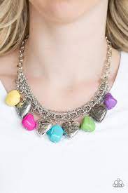 Change Of Heart Multi Necklace And Earrings Silver Heart Charms Multi Necklace Multi Coloured Necklaces