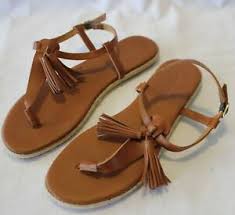 Details About Country Road Caramel Tan Italian Leather Thong Toe Flat Tasseled Sandals 39 8