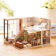 1 24 Diy Miniature Dollhouse Kit Waiting For The Time Loft Etsy Wooden Dolls House Furniture Kit Homes Mini Doll House