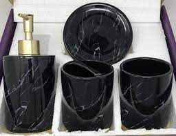 Check spelling or type a new query. Amazon Com 4 Piece Ceramic Bathroom Accessories Set Marble Look Black Gold Our Complete Bath Decor Kit Includes Designer Soap Or Lotion Dispenser Toothbrush Holder Tumbler Soap Dish Home Kitchen