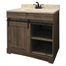 Be sure to view more 12 to 34 inches wide vanities by clicking on the blue text link at bottom of the 21 antonia sink vanity is also available in handcrafted tan and brown cabinet color finish. Dakota 36 W X 21 5 8 D Sliding Barn Door Bathroom Vanity Cabinet At Menards