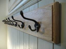 Vintage Wooden Coat Rack Cast Iron Triple Hooks Solid Oak Wood Handmade Coat Hooks Wall Mounted Coat Rack Wall Wooden Coat Rack