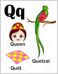 4 letter words with the letter q · quit · quiz · quid · quad · quay · aqua · quip · quin . Cute And Colorful Alphabet Letter Q With Set Of Illustrations And Words Printable Sheet Royalty Free Cliparts Vectors And Stock Illustration Image 38526528