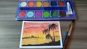 Lukis pemandangan menggunakan cat air water colour youtube. Watercolor Painting Melukis Pemandangan Pantai Menggunakan Cat Air Youtube