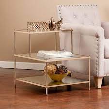Southern Enterprises Melrose Metallic Gold Glass Top End Table Hd889344 The Home Depot Gold Accent Table Glass Top End Tables Glass Accent Tables