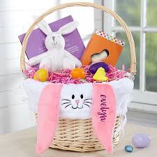 Target the person's favorite colors for the basket. Easter Bunny Personalized Easter Basket With Drop Down Handle Buybuy Baby