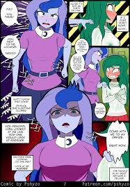 2021867 - questionable, artist:pshyzomancer, princess luna, vice principal  luna, wallflower blush, human, comic:public wallflower, equestria girls,  g4, blushing, breasts, busty wallflower blush, caught, clothes, colored,  comic, dialogue, embarrassed ...
