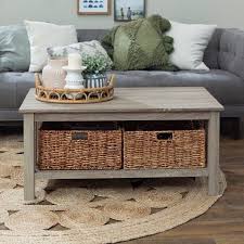 40 Coffee Table With Wicker Storage Baskets Driftwood 40 X 22 X 18h 40 Wood Storage Coffee In 2020 Coffee Table Farmhouse Wicker Baskets Storage Coffee Table