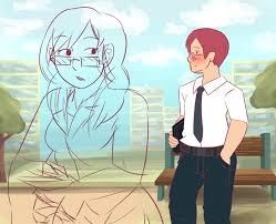 I watched Mike Inels “Projectile Dysfunction” animation again. Drew this  for fun, might finish this after my last finals done. – @somedeadguy1 on  Tumblr