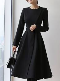 Solid Work Black A Line Daily Midi Dress Midi Dress Formal Work Dresses For Women Pattern Dress Women