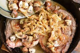 Allow the steaks to rest about 5 minutes. Rib Eye Steaks With Mushrooms And Onions Will Cook For Smiles