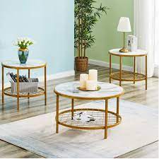 Maybe you would like to learn more about one of these? Jymtom Round Coffee Table Set Side Table Marble End Table Round Centre Table With Metal Legs Living Room Furniture 1 Coffee Table 2 End Tables Buy Online In Antigua And Barbuda