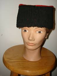 Vintage Mr Theodore Hand Made Red Fabric Black Fringe Hat Beret Inside 24"  /61cm