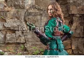 Armor crafting receipe in minecraft. Elf Woman In Green Leather Armor Pointing On Something Canstock