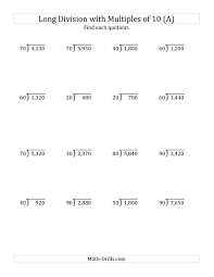 The Long Division By Multiples Of 10 With No Remainders A Math Worksheet From The Division Workshe Division Worksheets Long Division Worksheets Math Division