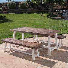 However, a two seater table set with foldable chairs should fit even limited spaces. Amazon Com Cassie Outdoor Modern Industrial 3 Piece Acacia Wood Picnic Dining Set With Benches Sandblasted Dark Brown And White Rustic Metal Kitchen Dining