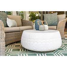 Leisure Made Montgomery Round Concrete Stone Outdoor Coffee Table 682674 The Home Depot Outdoor Coffee Tables Stone Coffee Table Concrete Stone