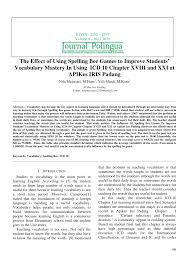 Maybe you would like to learn more about one of these? Pdf The Influence Of Spelling Bee Games To Improve Students Vocabulary Mastery In Using Icd 10 Chapter Xviii And Xxi At Apikes Iris Padang