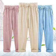 Women S Plus Size Cotton Cropped Pants Sky Blue 3xl In 2021 Linen Pants Women Cotton Linen Pants Women Women Pants Casual