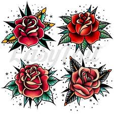 Tatuajes Temporales De Rosas Tradicionales Tatuajes De Rosas Rosas Temporales Etsy Traditional Tattoo Flowers Traditional Rose Tattoos Old School Rose