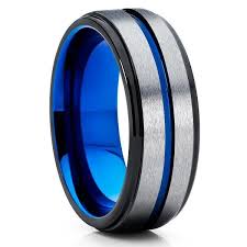 Black And Blue Tungsten Wedding Bands Silky Gray Tungsten Ring Gray Tungsten Band Blue Tungsten Tungsten Carbide 8mm Blue Tungsten Wedding Bands Black Tungsten Rings Tungsten Wedding Bands
