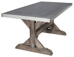 Handcrafted rustic trestle zinc top table with real zinc sheeted top. Dining Room Chair Suggestions For Zinc Top Farm Table