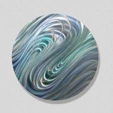 Cool Blue Round Metal Wall Accent Abstract Metal Art Circle Handmade Home Decor Modern Metalli Circle Wall Art Metal Art Blue Wall Art