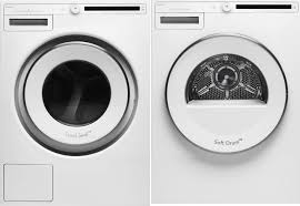 The standard is that the washer door hinges on the left and the dryer door hinges on the right. Asko Aswadrew2081 Side By Side Washer Dryer Set With Front Load Washer And Electric Dryer In White