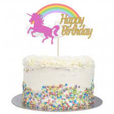 The easiest way to make a unicorn cake without spending a ton of money or a ton of time: Buy Large Unicorn Rainbow Happy Birthday Cake Topper Online