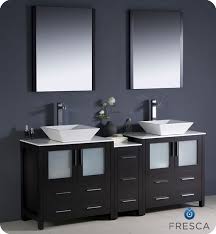For those who enjoy a more modern approach to bathroom accessories, these wall mount vanities are the perfect thing. 72 Modern Double Sink Bathroom Vanity Vessel Sinks With Color Faucet And Linen Side Cabinet Option