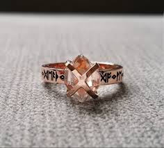 Rustic Herkimer Diamond Engagement Ring Nordic Runes Terminated Quartz Old World Norse Mythology Viking 14k Rose Gold Hammered The F Beauty N Rings Diamo