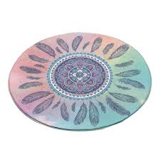 Beddingoutlet Mandala Ronde Tapijt Kinderkamer Bohemian Veren Karpetten Mat Roze En Blauw Tapete Voor Woonkamer Alfombra 100 Karpetten Ronde Vloerkleden Tapijt