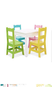 Currently, the best kid's table and chair is the ecr4kids bentwood. Melissa Doug Kids Children Furniture Wooden Wood Table And 4 Chairs White Table Pastel Pink Yellow Green Blue Chairs 20 5 H X 23 5 W X 20 L Everything Else On Carousell