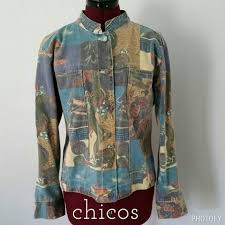 Chicos Chinese Inspired Denim Jacket Chicos Chinese