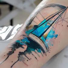 These viking tattoos work best as part of a large piece, perhaps down the arm from the shoulder to forearm, or down the leg from thigh to ankle. Sketch Sailboat With Blue Watercolors