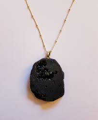 Black Druzy Necklace Geode Pendant Raw Quartz Crystal Etsy Raw Quartz Crystal Geode Pendant Raw Quartz