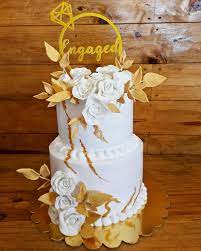 Cup Cake Cafe Engagement Cake With Fondant Flowers And Edible Gold Hand Painted Celebrationcake Engagementcake Nonfondantcake Facebook