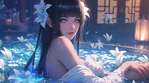 Fond décran 4K HD: Hinata Hyuga dans un Spa Floral