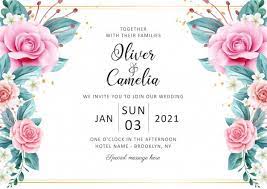 Horizontal Wedding Invitation Card Template Set With Watercolor Floral Deign And Gold Glitter Wedding Invitation Card Template Elegant Wedding Invitation Card Floral Wedding Invitation Card