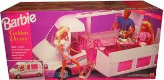Fashion Doll Barbie Golden Dream Motor Home Motorhome Van Bus W Gold Accents Becomes Home Trail Rider 1992 V Barbie Playsets Old School Toys Barbie Toys