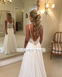 Elegant Lace A Line Wedding Dresses V Neck Sleeveless Appliques Long Bridal Gowns Ivory Chiffon Wedding Dress Long Bridal Gown Sweep Train Wedding Dress