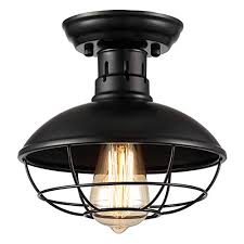 Upgraded Zoossi Cage Light Fixtures Black Metal Cage Ceiling Light Semi Flush Mount E26 Industrial Vintage Rustic Farmhouse Goals