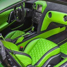 Nissan Gt R Custom Interior Lime Green And Black Hexagon Stitch Pattern Estofados